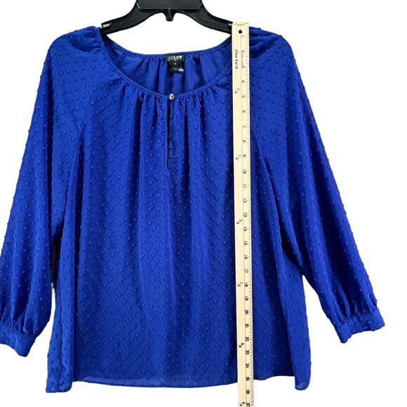 J Crew Blouse Womens S Cobalt Blue Sheer Swiss Dot Keyhole Popover Top Preppy - Picture 8 of 14
